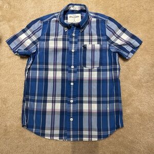 Abercrombie Kids Plaid Muscle Short Sleeve Button Down Blue Shirt Pocket size L